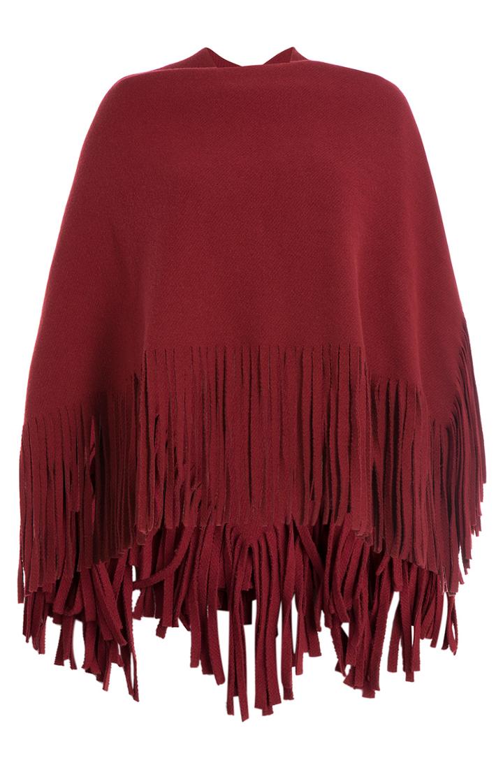 Burberry Prorsum Wool Cape With Fringed Trim