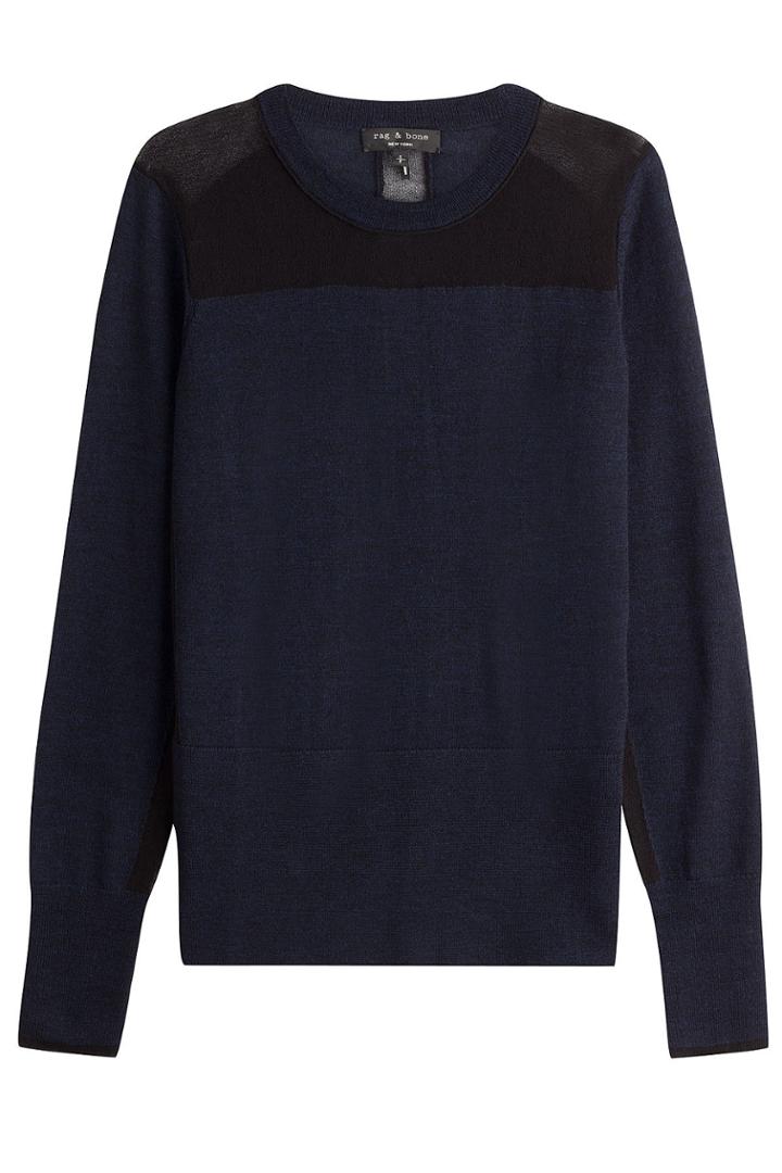 Rag & Bone Rag & Bone Wool Pullover With Sheer Inserts - Blue