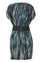 Akiko Akiko Teal Rain Stream Belted Silk Surplus Dress