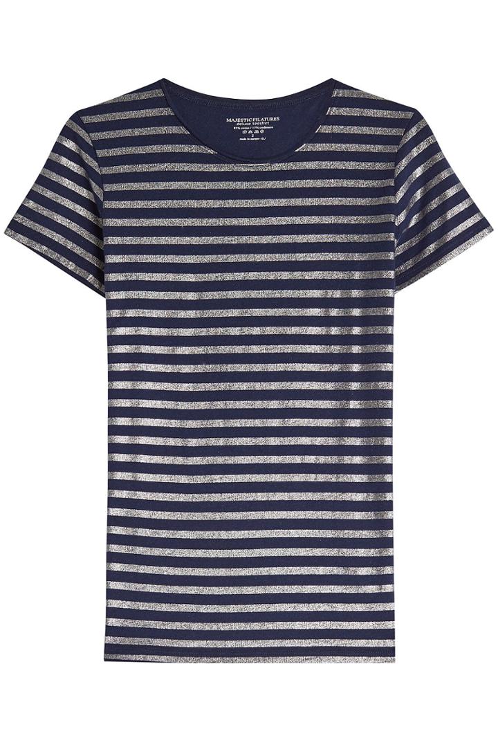 Majestic Majestic Striped Cotton T-shirt With Cashmere