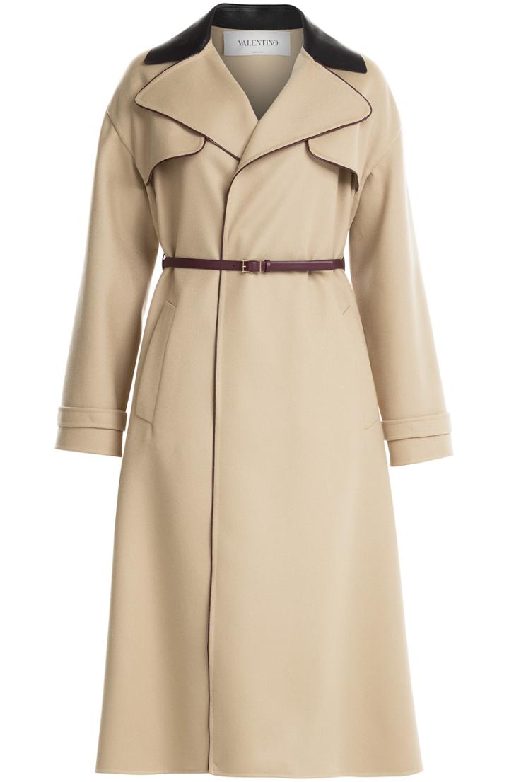 Valentino Wool Coat With Leather Trim