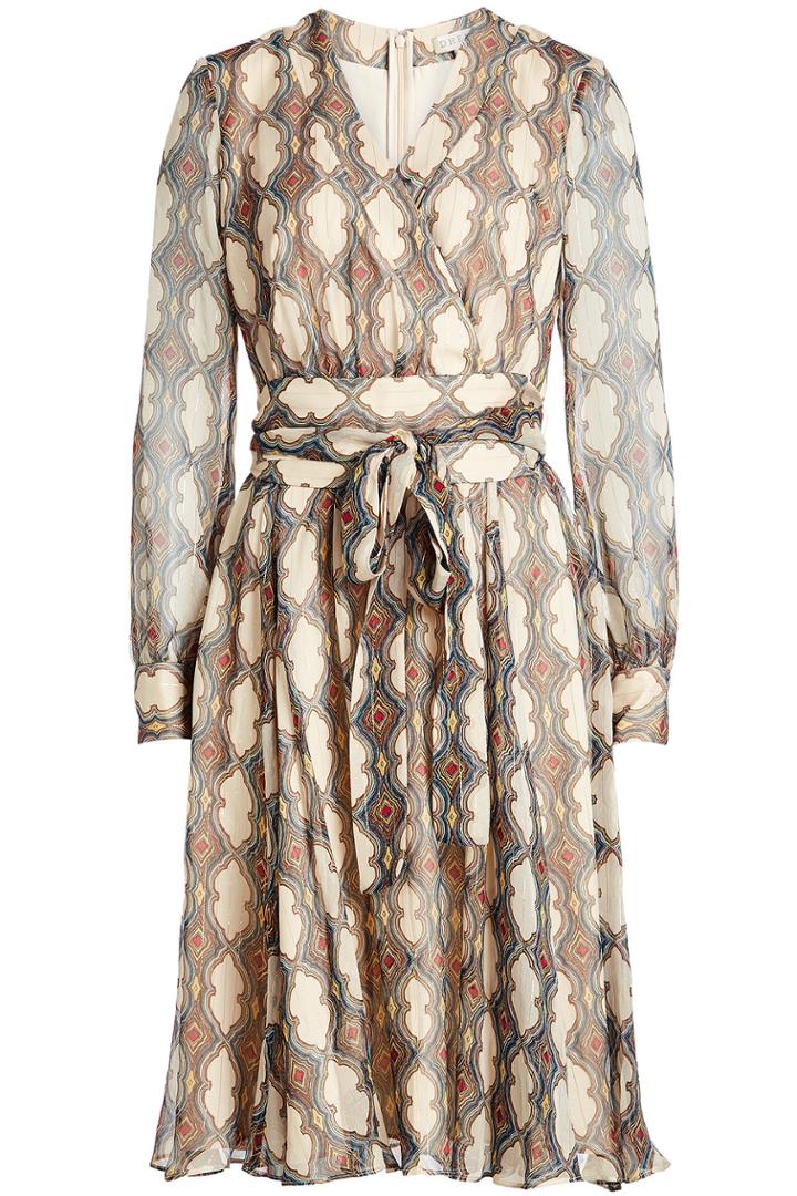 Dhela Dhela Printed Silk Dress With Metallic Thread
