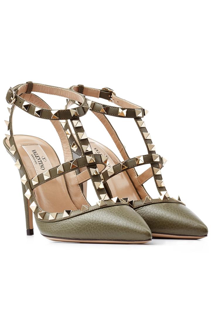 Valentino Ankle Strap Rockstud Leather Pumps