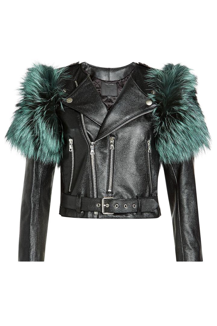 Marc Jacobs Marc Jacobs Leather Jacket With Fox Fur - Black