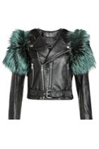 Marc Jacobs Marc Jacobs Leather Jacket With Fox Fur - Black