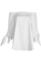 Tibi Tibi Cotton Off-shoulder Top With Bow Sleeves