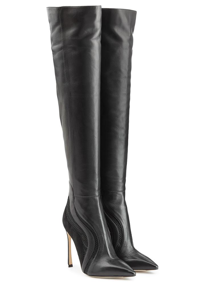 Sergio Rossi Sergio Rossi Leather And Mesh Over-the-knee Boots - Black