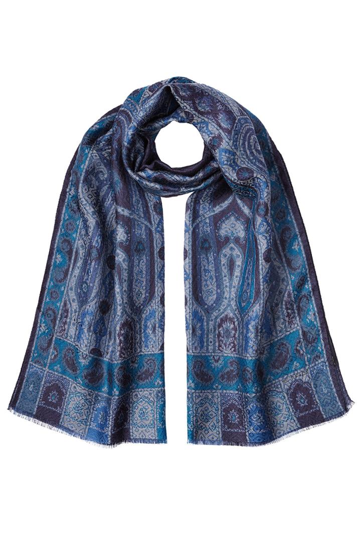 Etro Etro Printed Scarf With Wool And Silk - Blue