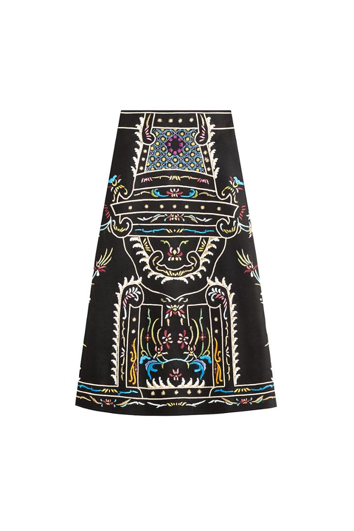 Valentino Valentino Embroidered Virgin Wool Skirt - Multicolor