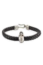 Alexander Mcqueen Alexander Mcqueen Woven Leather Bracelet With Skull Charm - Black