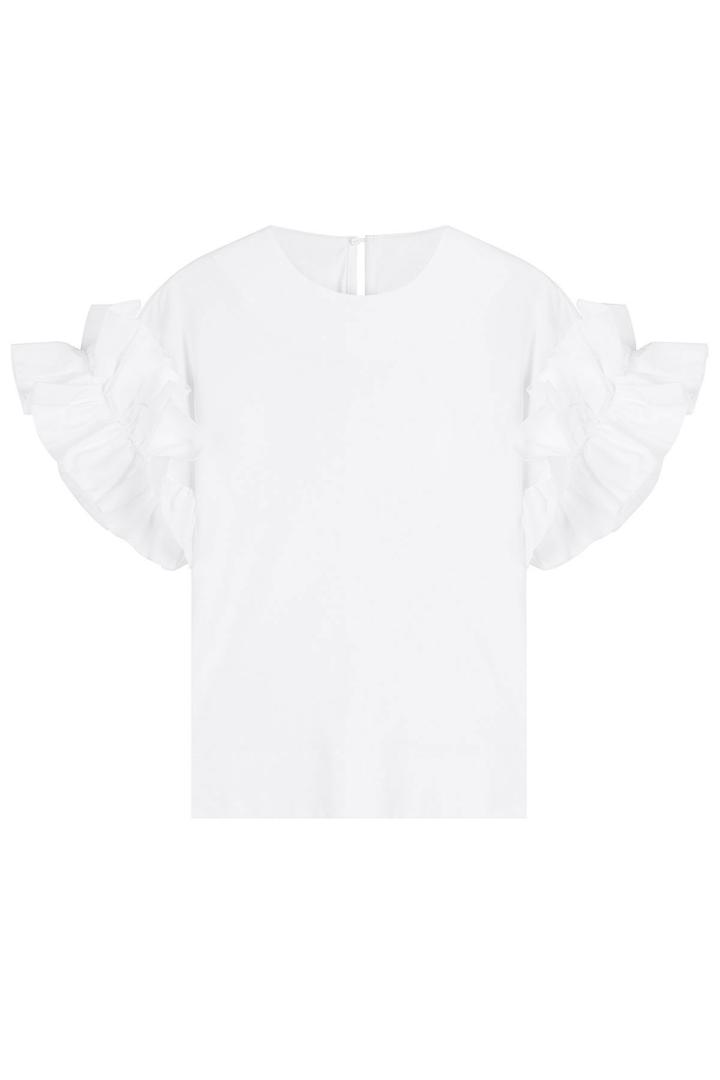 Victoria, Victoria Beckham Victoria, Victoria Beckham Cotton Top With Ruffled Sleeves - White