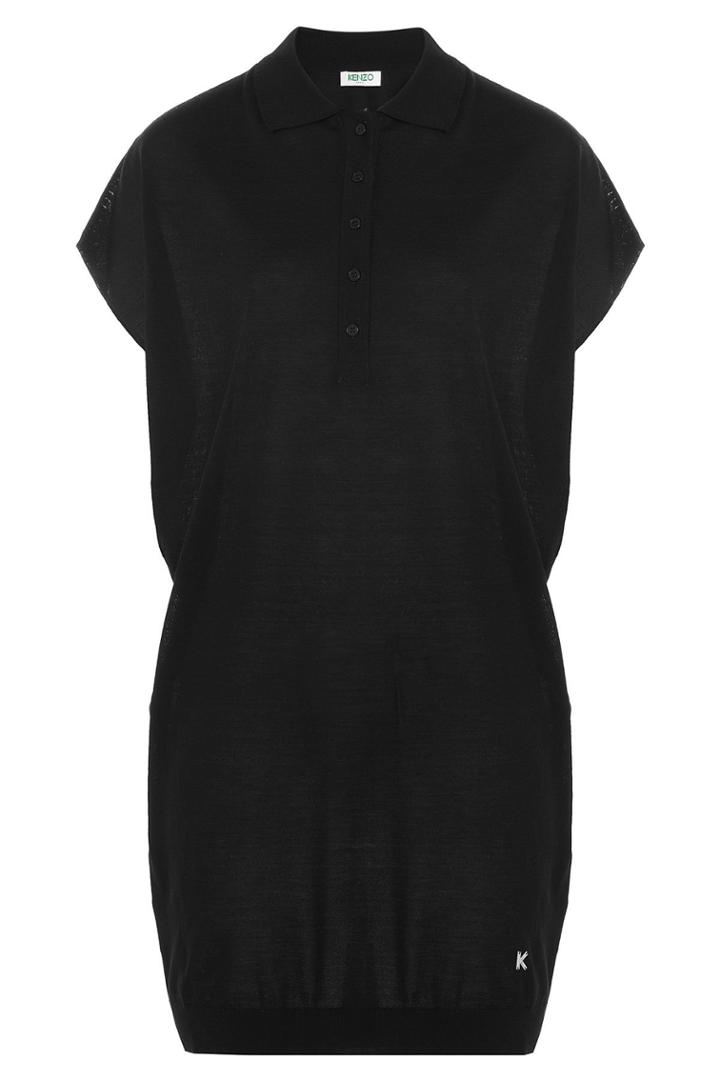 Kenzo Kenzo Draped Wool Tunic Top - Black