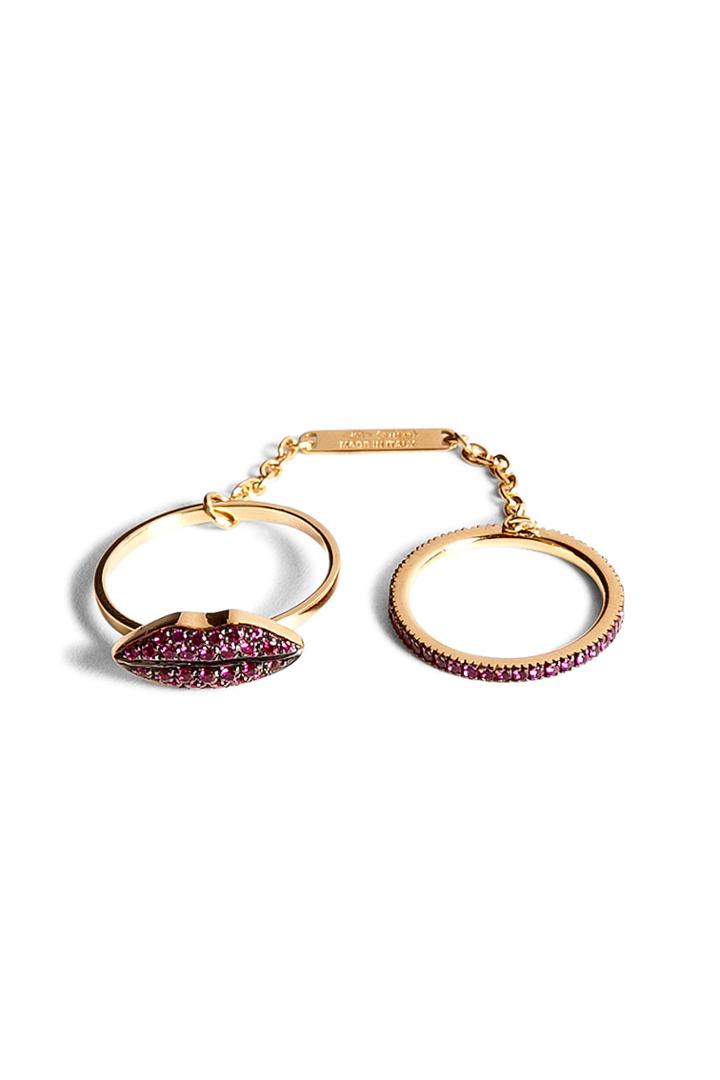 Delfina Delettrez Delfina Delettrez 18kt Gold Double Ring With Ruby Lips And Band - None