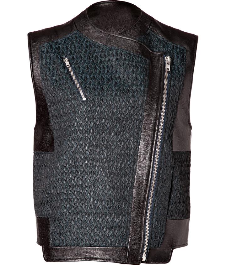 Helmut Lang Leather Paneled Biker Vest In Everest/black