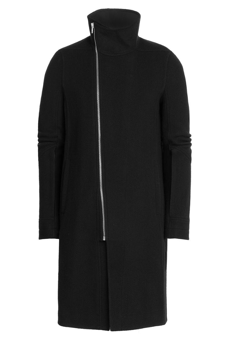 Rick Owens Men Rick Owens Men Wool Coat With Asymmetric Zipper - Black