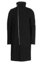 Rick Owens Men Rick Owens Men Wool Coat With Asymmetric Zipper - Black