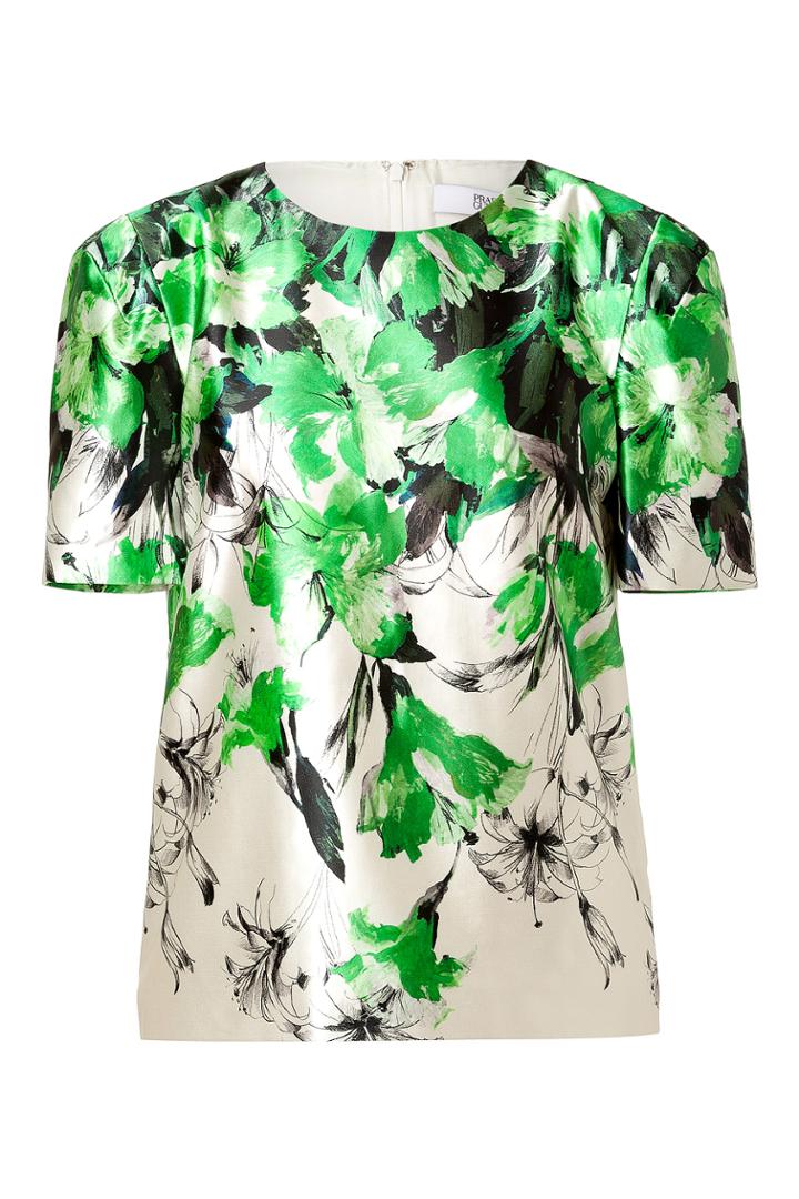 Prabal Gurung Prabal Gurung Silk-cotton Sculpted Shoulder Top In Green/white