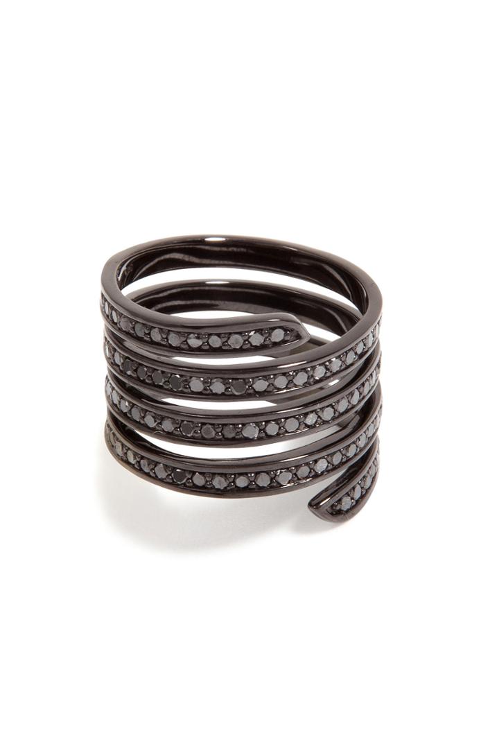 Lynn Ban Lynn Ban Black Rhodium Pavé Coil Ring - Black