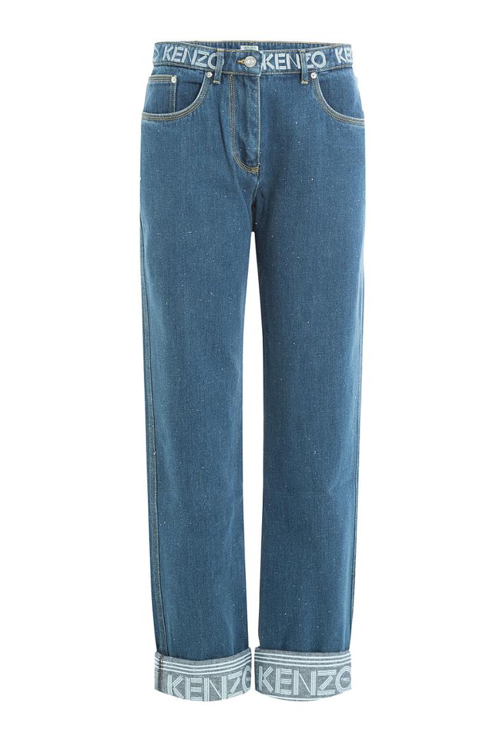 Kenzo Kenzo Cropped Jeans With Logo Printed Waistband - Blue
