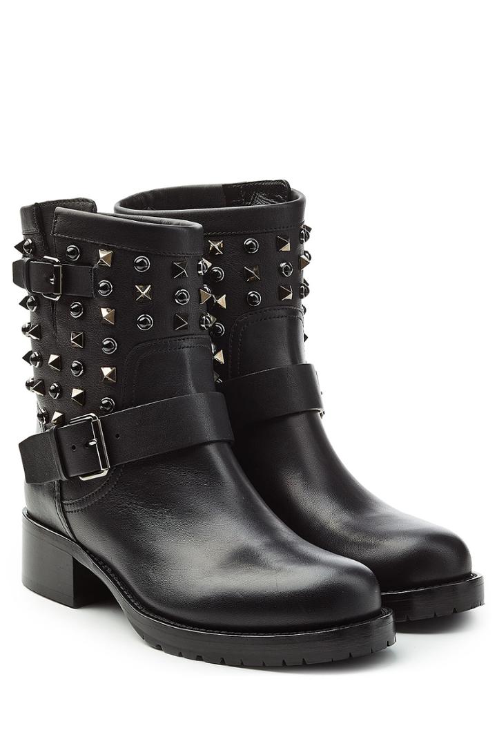 Valentino Valentino Embellished Leather Ankle Boots - Black