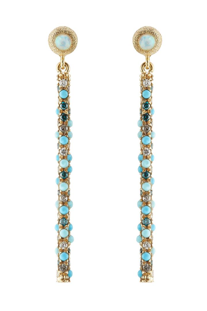 Carolina Bucci Carolina Bucci Magic Wand 18kt Earrings With Turquoise, Opal And Diamonds - Yellow