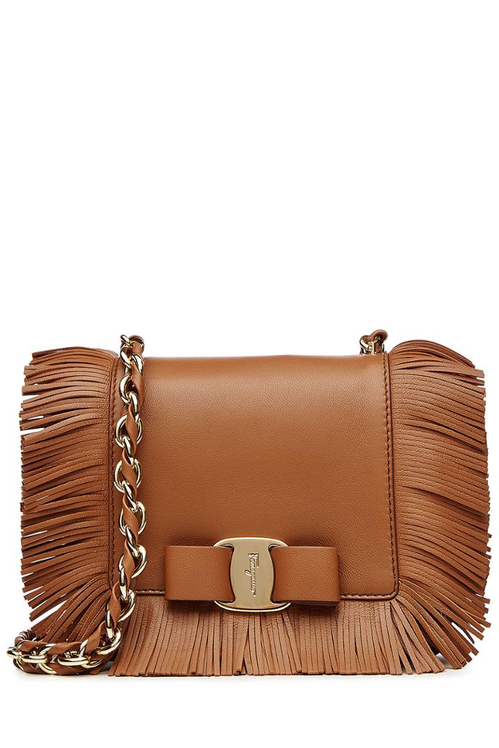 Salvatore Ferragamo Salvatore Ferragamo Fringed Ginny Mini Leather Shoulder Bag - Brown