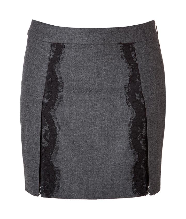 Roberto Cavalli Stretch Wool Mini-skirt With Lace In Dark Heather Grey