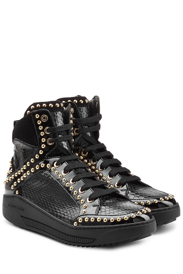Dsquared2 Dsquared2 Embellished High Top Leather Sneakers - Black