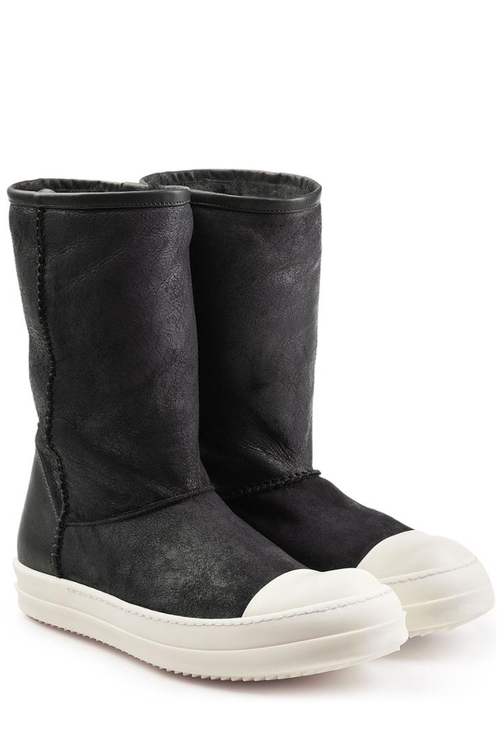 Rick Owens Men Rick Owens Men Coated Leather Ankle Boots - Black