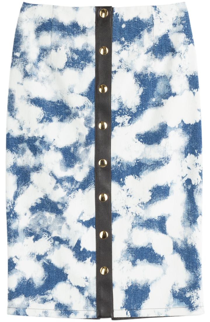 Fausto Puglisi Denim Skirt With Leather Detail