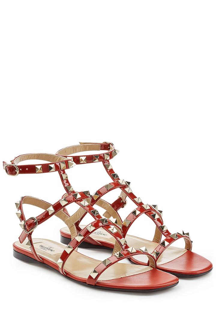 Valentino Valentino Rockstud Embellished Leather Sandals - Red