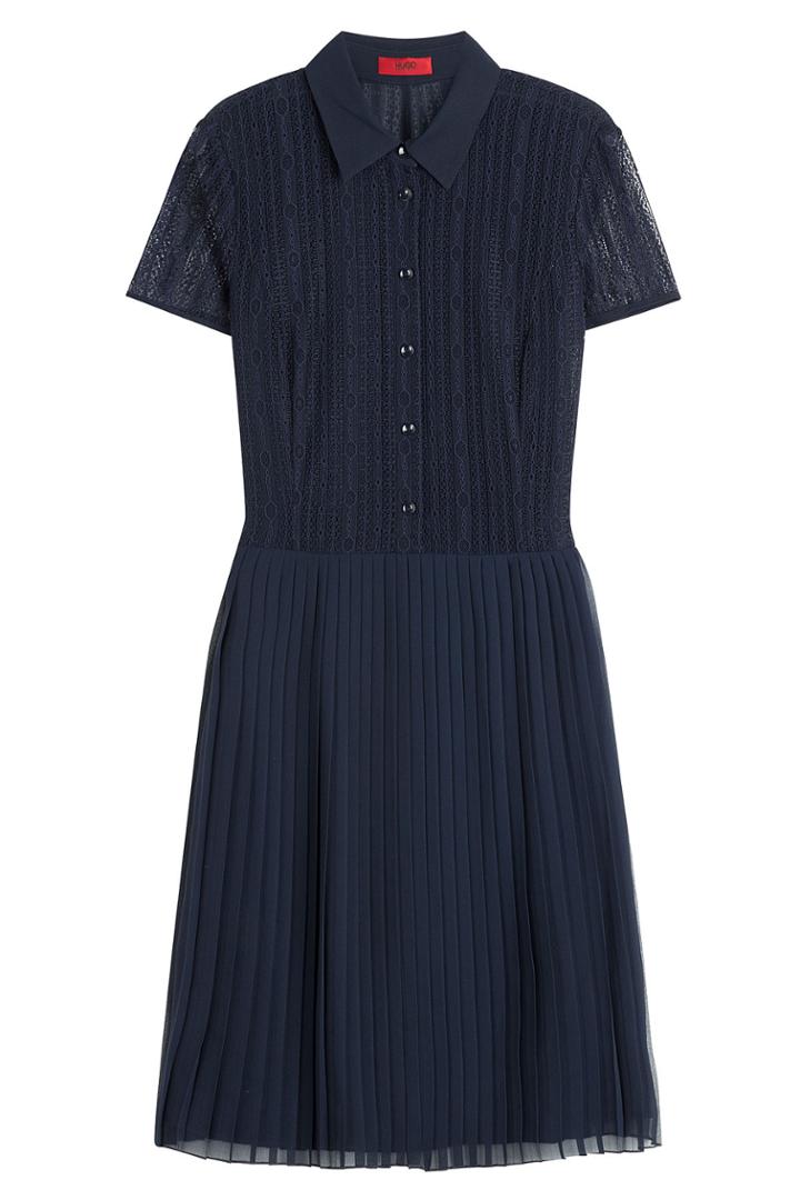 Hugo Hugo Shirt Dress With Pleated Skirt - Blue