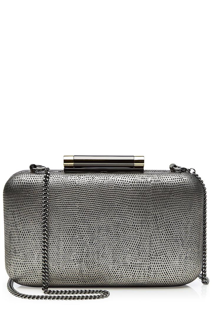 Diane Von Furstenberg Diane Von Furstenberg Slim Tonda Leather Box Clutch - Silver