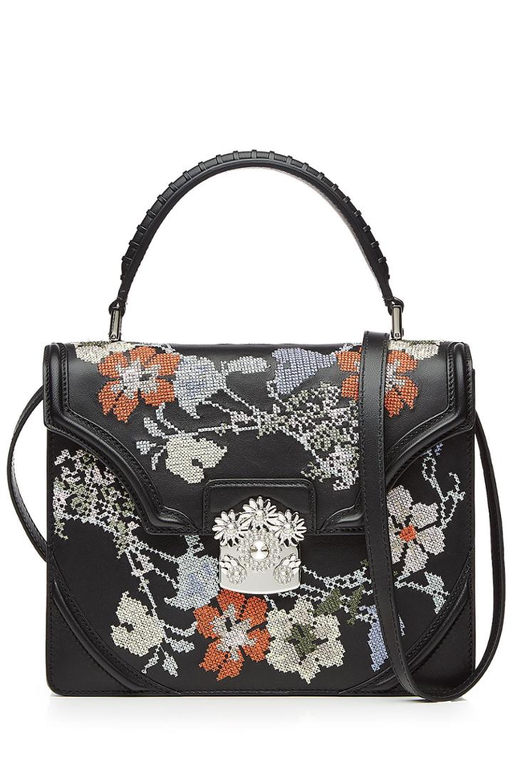 Alexander Mcqueen Alexander Mcqueen Embroidered Flower Leather Shoulder Bag - Multicolor
