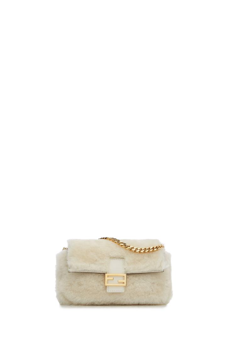 Fendi Fendi Micro Baguette Shearling Shoulder Bag
