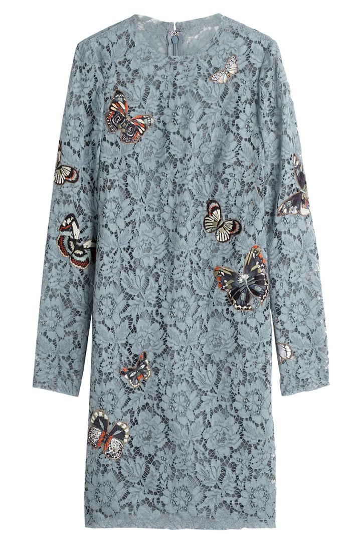 Valentino Valentino Butterfly Embroidered Lace Dress - Red