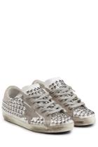 Golden Goose Golden Goose Super Star Studded Leather And Suede Sneakers - Silver