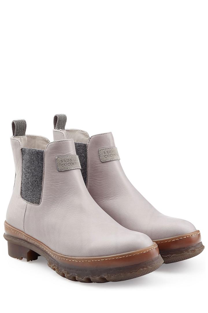 Brunello Cucinelli Brunello Cucinelli Leather Ankle Boots With Gripped Rubber Sole - Grey