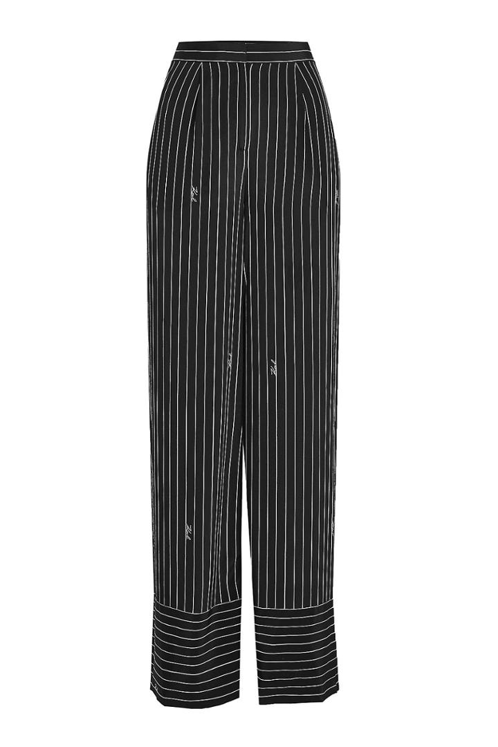 Karl Lagerfeld Karl Lagerfeld Pinstriped Silk Wide Leg Pants
