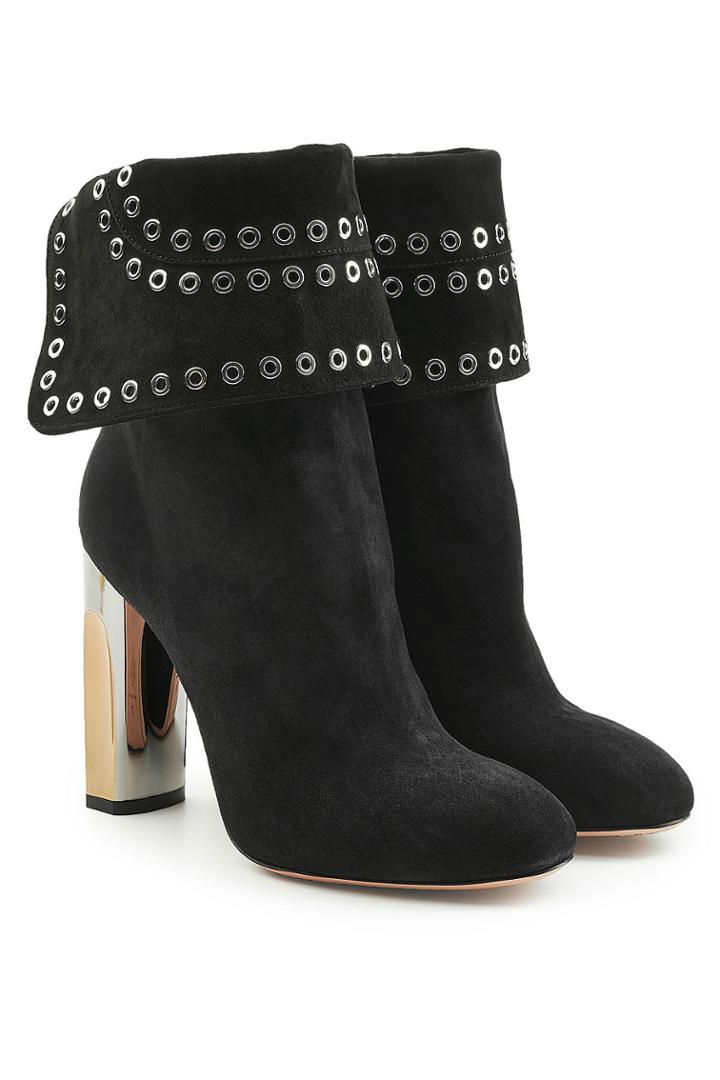 Alexander Mcqueen Alexander Mcqueen Embellished Suede Booties With Metallic Heels