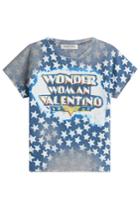 Valentino Valentino Wonder Woman Printed Cotton Sweatshirt Tee - Blue