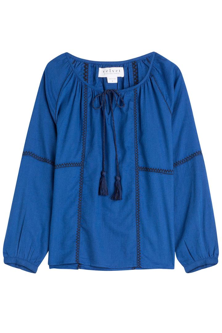 Velvet Velvet Patchwork Peasant Blouse - Blue
