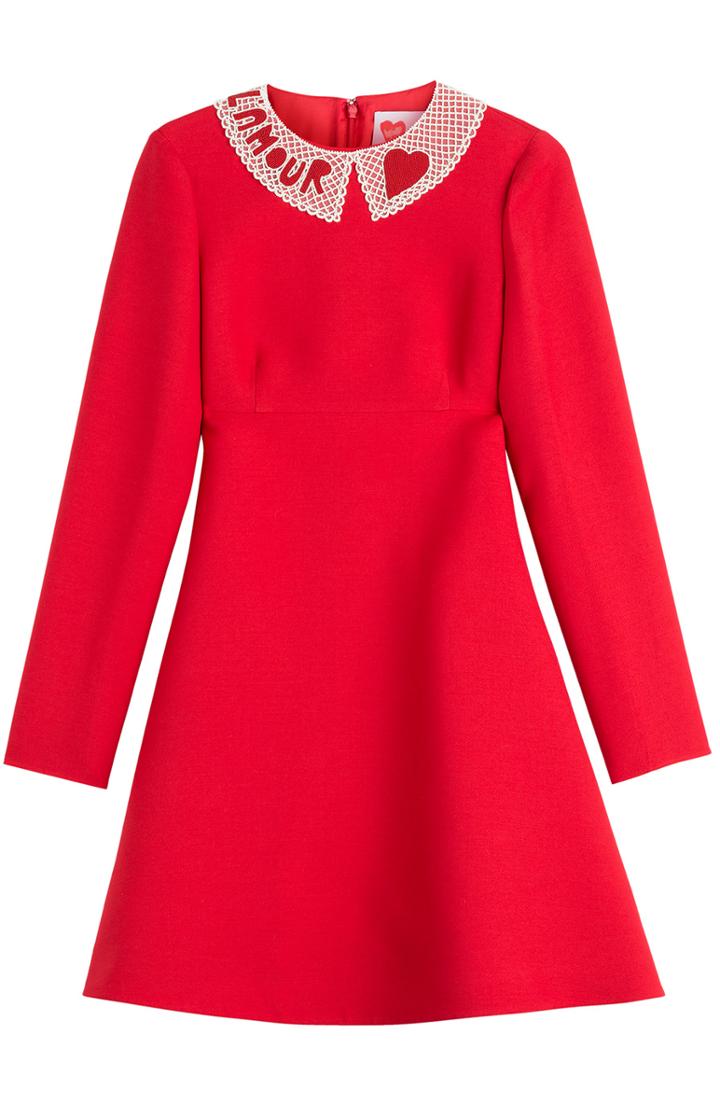 Valentino Lamour Embellished Wool-silk Dress