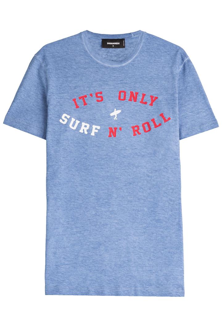 Dsquared2 Dsquared2 Printed Cotton T-shirt With Linen - Blue
