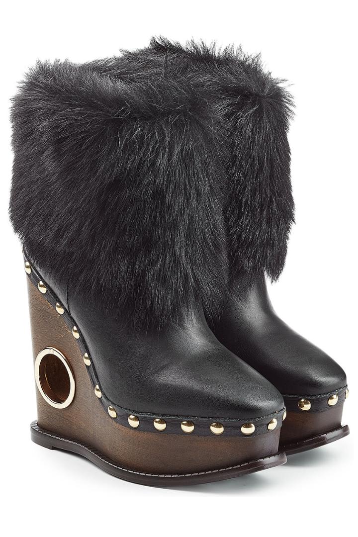Paloma Barcelo Paloma Barcelo Leather Wedge Boots With Fur