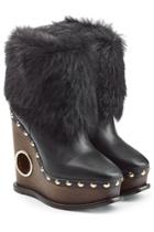 Paloma Barcelo Paloma Barcelo Leather Wedge Boots With Fur