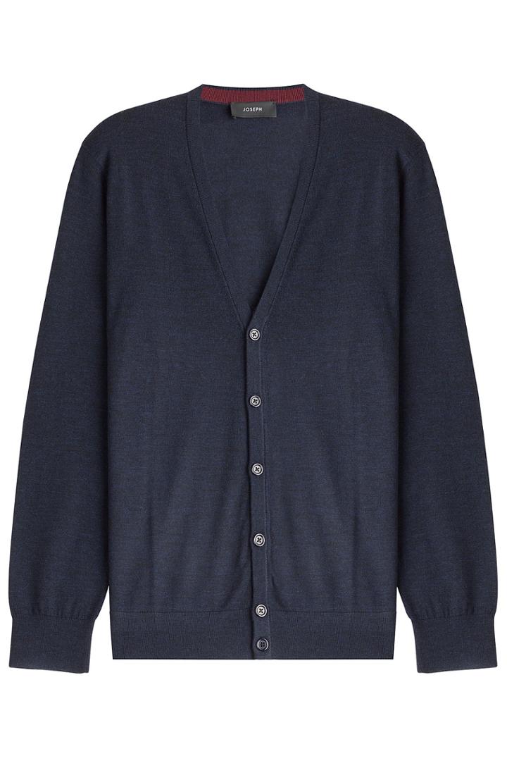 Joseph Joseph Merino Wool Cardigan With Suede Patches - Blue