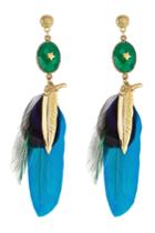 Gas Bijoux Gas Bijoux 24kt Gold Plated Serti Plume Earrings With Feathers - Green