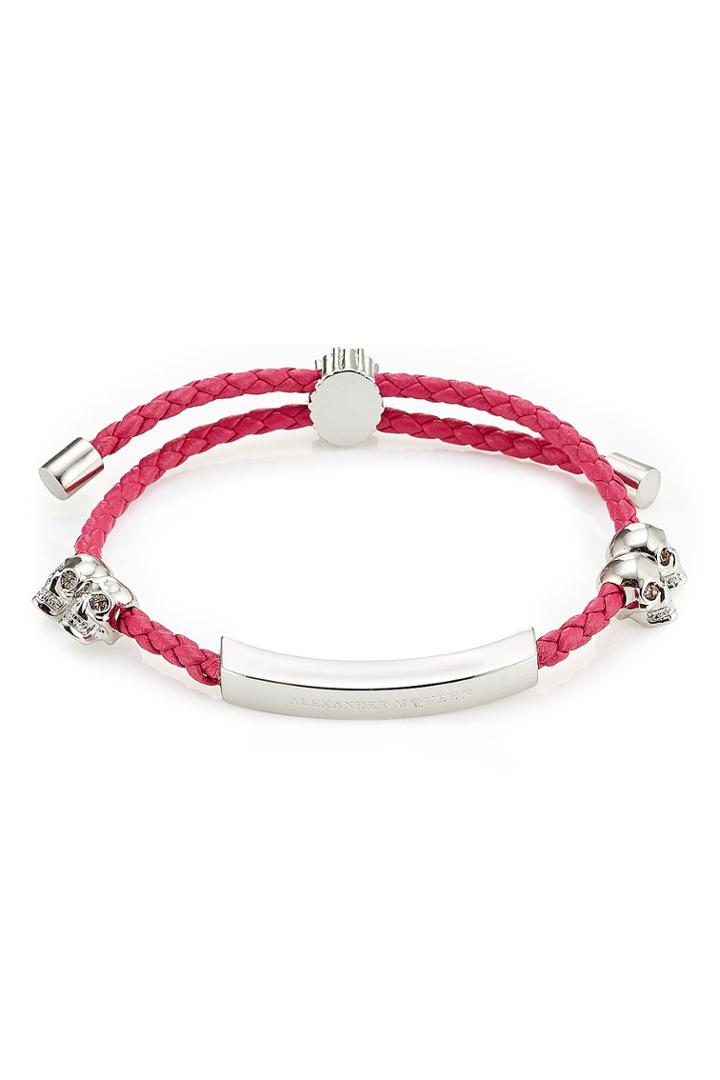 Alexander Mcqueen Alexander Mcqueen Leather Bracelet With Skull Motifs - Magenta