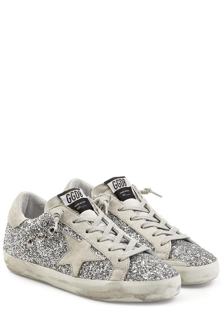 Golden Goose Golden Goose Super Star Glitter Sneakers With Suede